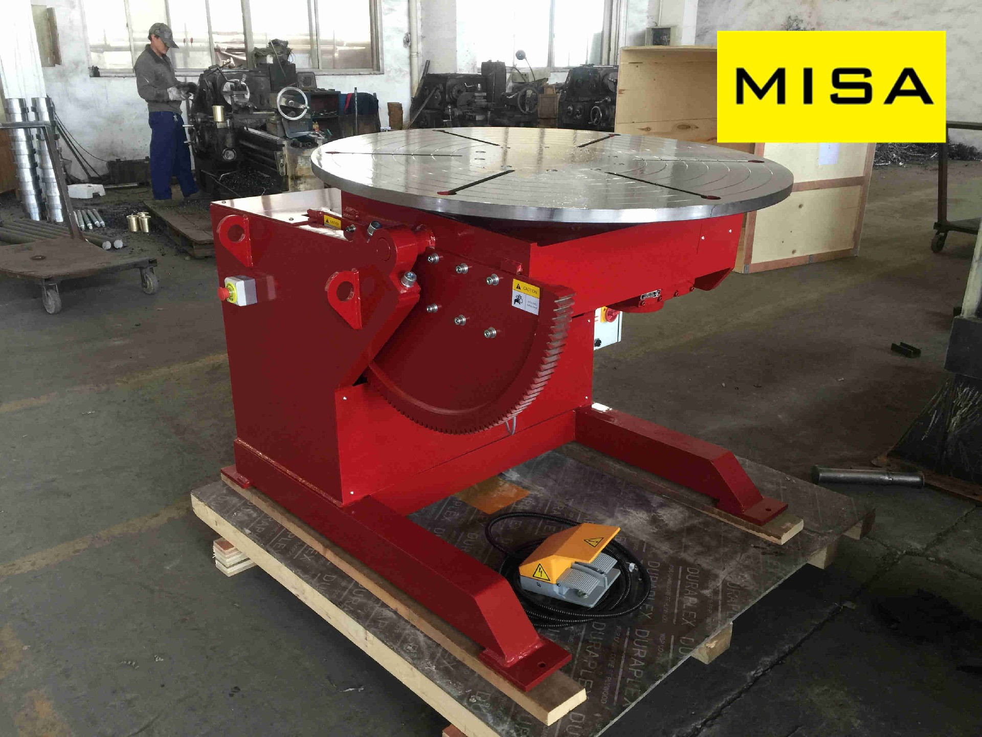 HBJ-06 Red Fixed Welding Positioner With Horizontal Turning Table And 5 Jaws Chuck
