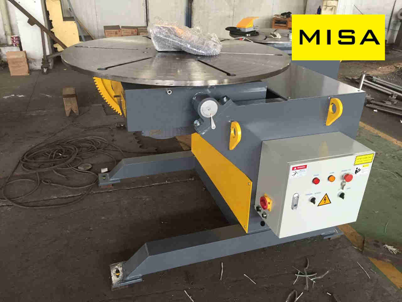 HBJ-30 Yellow Fixed Welding Positioner With Horizontal Turning Table And 5 JAWS Chuck